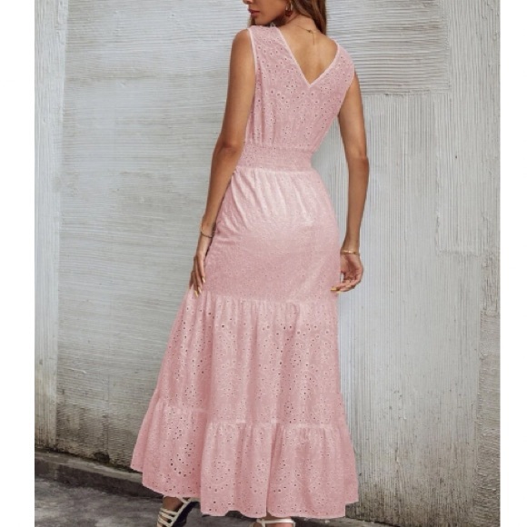 Boho white lace insert V neck ruffle hem maxi dress - Picture 8 of 16